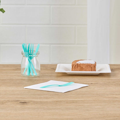 Coppetta Teal Plastic Cake Fork with Knife Edge - 4" x 3/4" - 100 count box