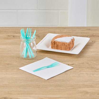 Coppetta Teal Plastic Cake Fork with Knife Edge - 4" x 3/4" - 100 count box