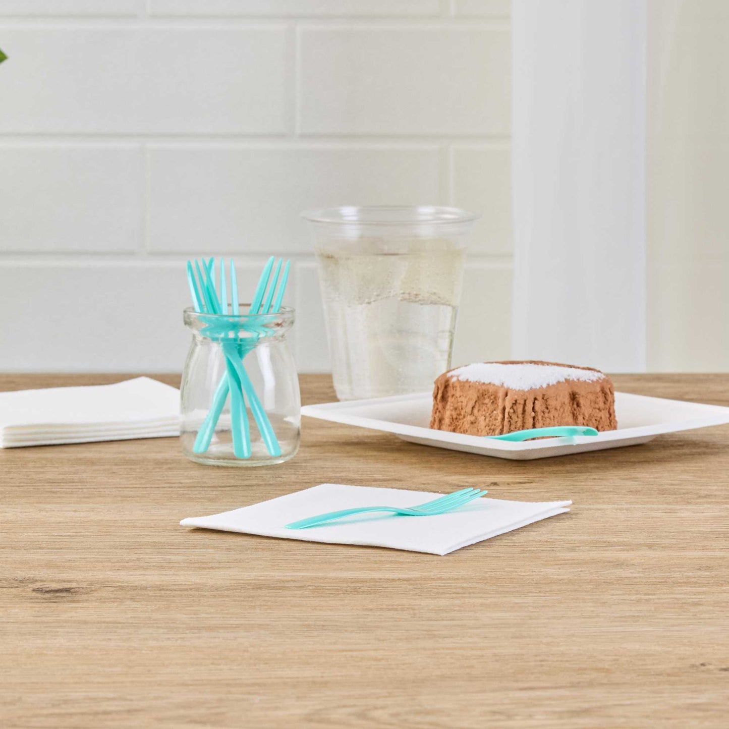 Coppetta Teal Plastic Cake Fork with Knife Edge - 4" x 3/4" - 100 count box