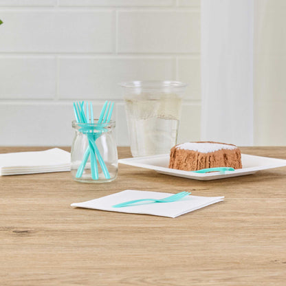 Coppetta Teal Plastic Cake Fork with Knife Edge - 4" x 3/4" - 100 count box