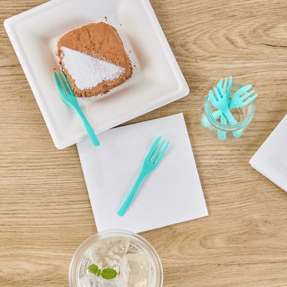 Coppetta Teal Plastic Cake Fork with Knife Edge - 4" x 3/4" - 100 count box