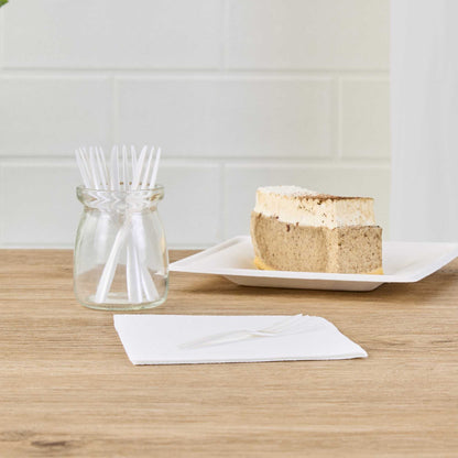 Coppetta Pearl White Plastic Cake Fork with Knife Edge - 4" x 3/4" - 100 count box