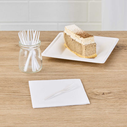 Coppetta Pearl White Plastic Cake Fork with Knife Edge - 4" x 3/4" - 100 count box