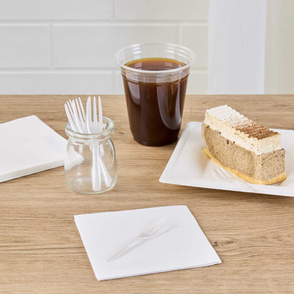 Coppetta Pearl White Plastic Cake Fork with Knife Edge - 4" x 3/4" - 100 count box