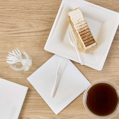 Coppetta Pearl White Plastic Cake Fork with Knife Edge - 4" x 3/4" - 100 count box