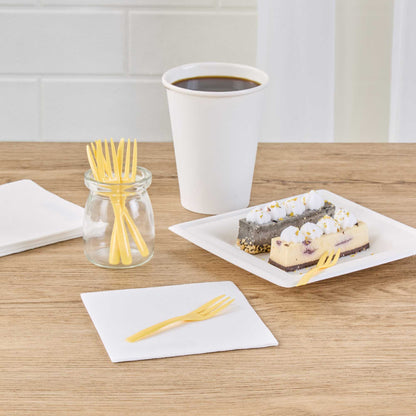 Coppetta Baby Yellow Plastic Cake Fork with Knife Edge - 4" x 3/4" - 100 count box