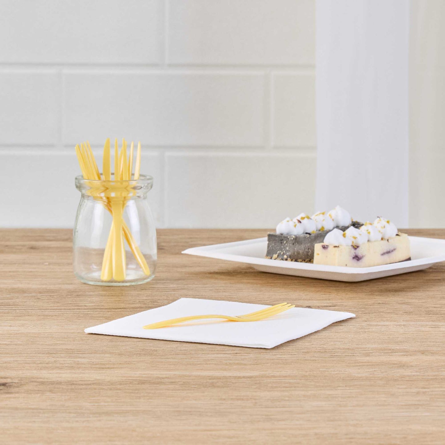 Coppetta Baby Yellow Plastic Cake Fork with Knife Edge - 4" x 3/4" - 100 count box