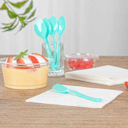 Coppetta Teal Plastic Petal Spoon - 4 1/2" x 1" - 500 count box