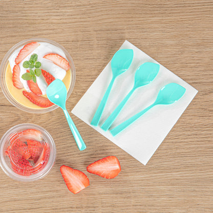Coppetta Teal Plastic Petal Spoon - 4 1/2" x 1" - 500 count box