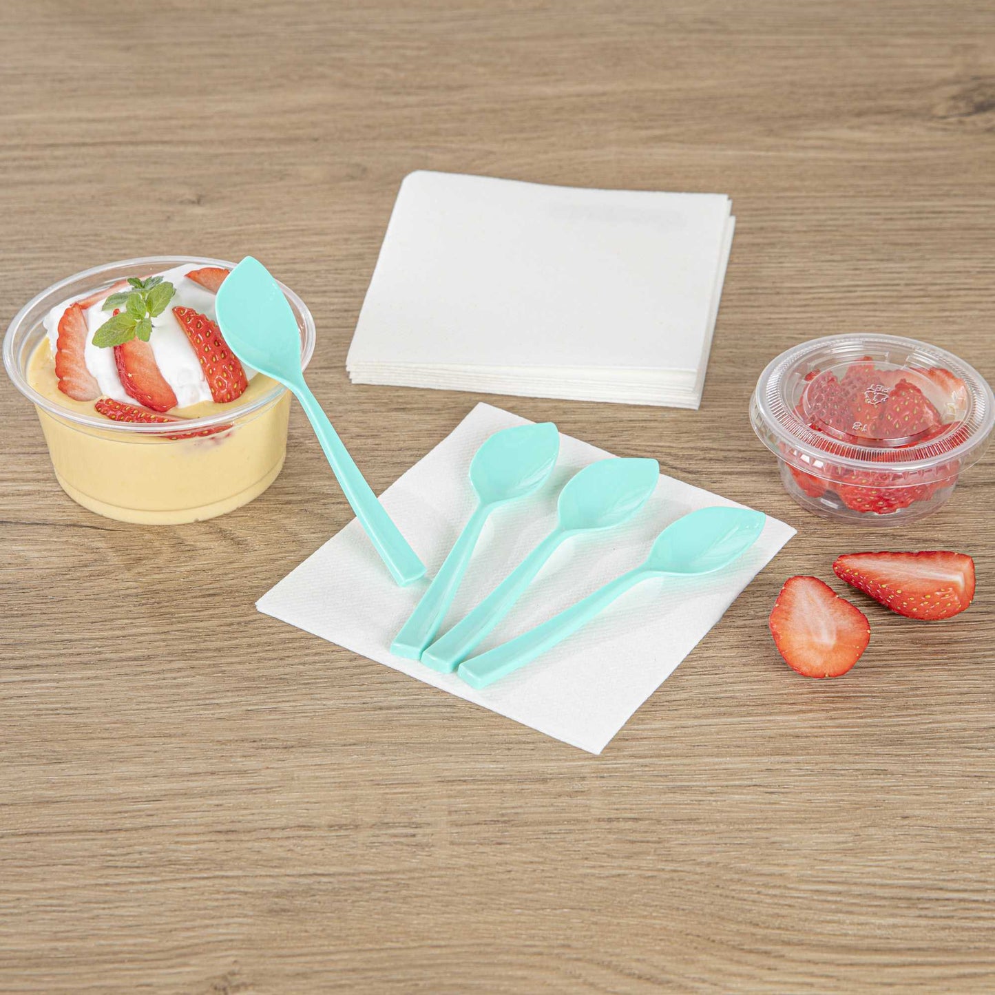 Coppetta Teal Plastic Petal Spoon - 4 1/2" x 1" - 100 count box
