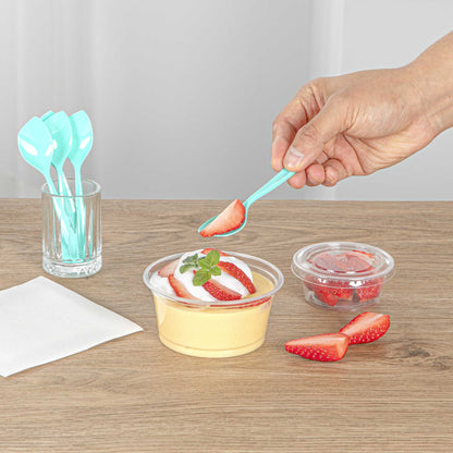 Coppetta Teal Plastic Petal Spoon - 4 1/2" x 1" - 100 count box