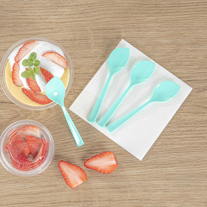 Coppetta Teal Plastic Petal Spoon - 4 1/2" x 1" - 100 count box