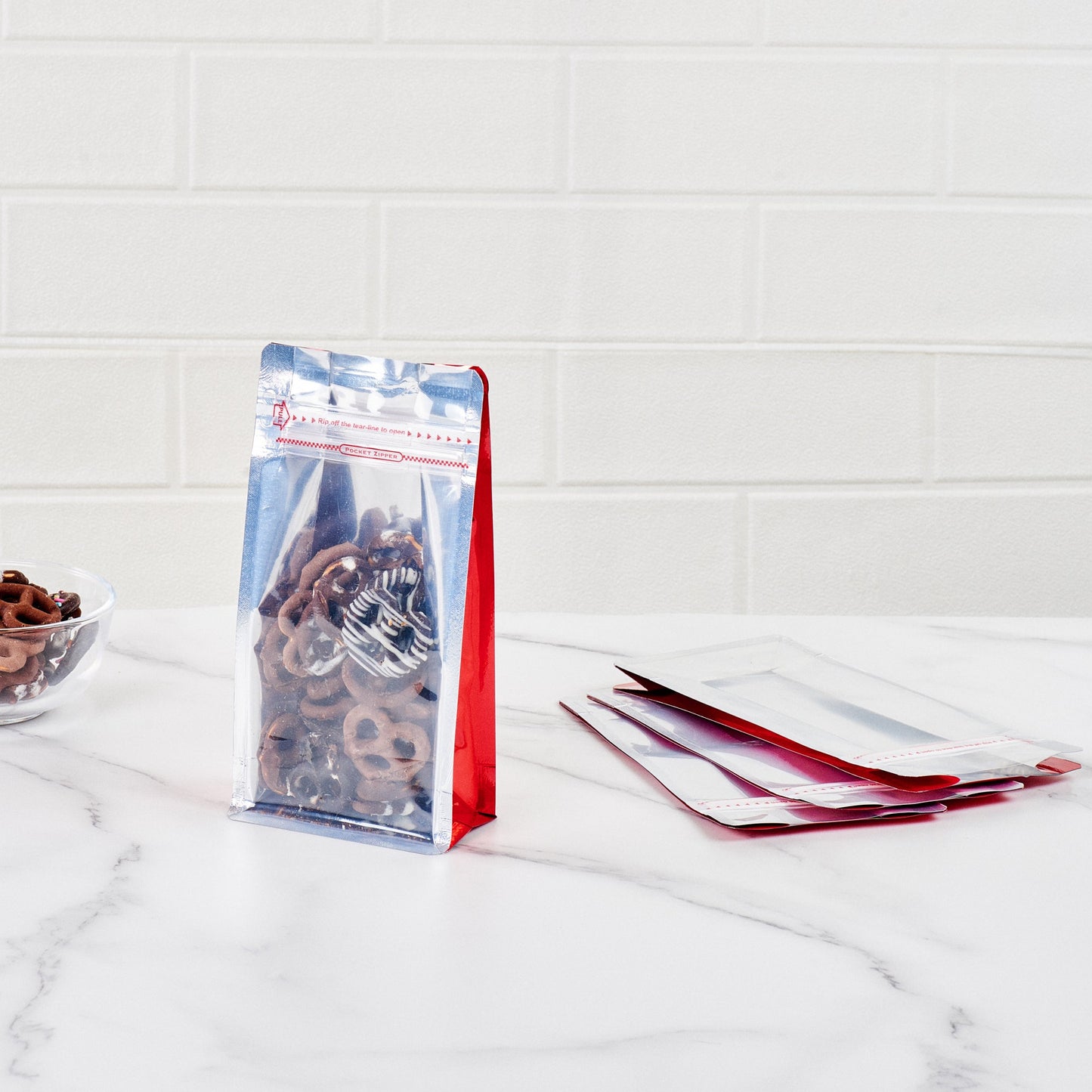 Bag Tek Red Plastic Small Snack Bag - Double Seal, Rip Lock, Heat Sealable - 8" x 4" x 2 1/2" - 100 count box