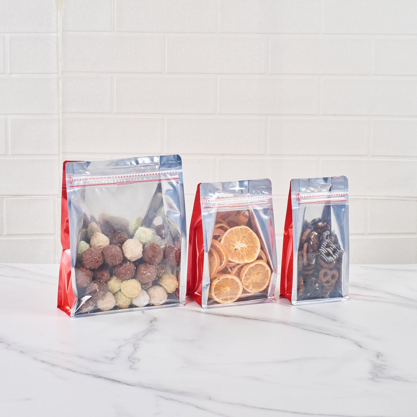 Bag Tek Red Plastic Small Snack Bag - Double Seal, Rip Lock, Heat Sealable - 8" x 4" x 2 1/2" - 100 count box