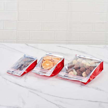 Bag Tek Red Plastic Small Snack Bag - Double Seal, Rip Lock, Heat Sealable - 8" x 4" x 2 1/2" - 100 count box