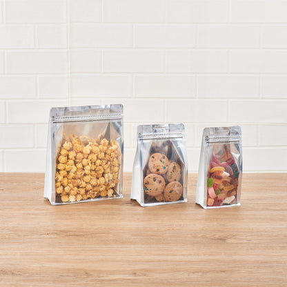 Bag Tek White Plastic Medium Snack Bag - Double Seal, Rip Lock, Heat Sealable - 8" x 5" x 3 1/4" - 100 count box