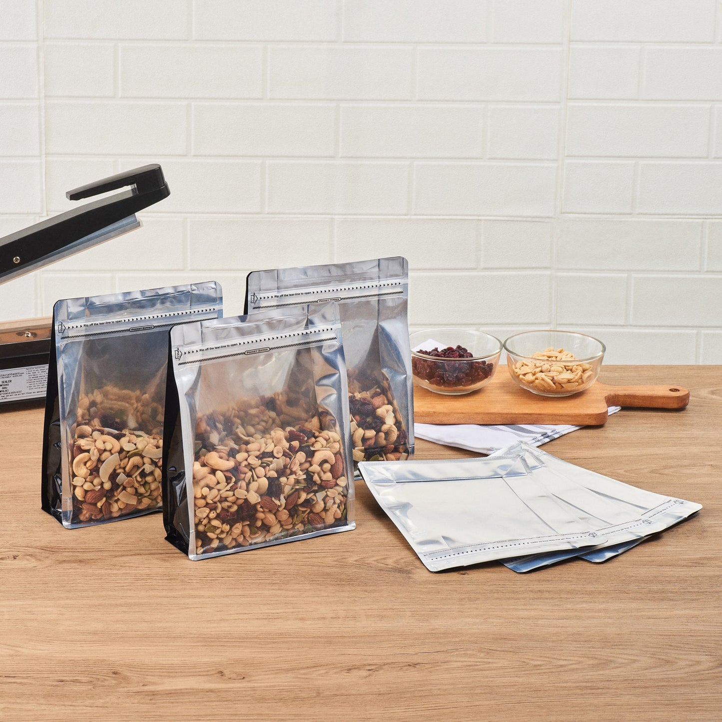 Bag Tek Black Plastic Large Snack Bag - Double Seal, Rip Lock, Heat Sealable - 9 1/2" x 7 1/2" x 2 3/4" - 100 count box