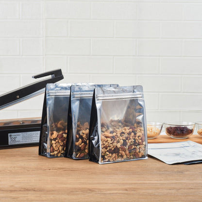 Bag Tek Black Plastic Large Snack Bag - Double Seal, Rip Lock, Heat Sealable - 9 1/2" x 7 1/2" x 2 3/4" - 100 count box