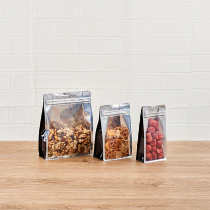 Bag Tek Black Plastic Large Snack Bag - Double Seal, Rip Lock, Heat Sealable - 9 1/2" x 7 1/2" x 2 3/4" - 100 count box