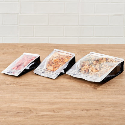 Bag Tek Black Plastic Large Snack Bag - Double Seal, Rip Lock, Heat Sealable - 9 1/2" x 7 1/2" x 2 3/4" - 100 count box