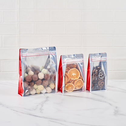 Bag Tek Red Plastic Large Snack Bag - Double Seal, Rip Lock, Heat Sealable - 9 1/2" x 7 1/2" x 2 3/4" - 100 count box