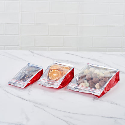 Bag Tek Red Plastic Large Snack Bag - Double Seal, Rip Lock, Heat Sealable - 9 1/2" x 7 1/2" x 2 3/4" - 100 count box