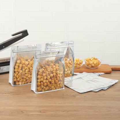 Bag Tek White Plastic Large Snack Bag - Double Seal, Rip Lock, Heat Sealable - 9 1/2" x 7 1/2" x 2 3/4" - 100 count box