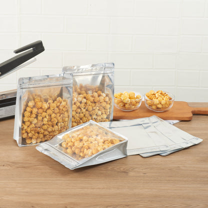 Bag Tek White Plastic Large Snack Bag - Double Seal, Rip Lock, Heat Sealable - 9 1/2" x 7 1/2" x 2 3/4" - 100 count box