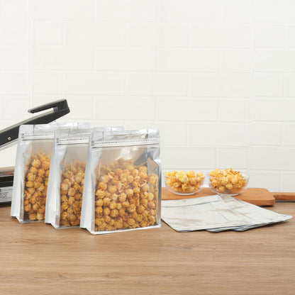 Bag Tek White Plastic Large Snack Bag - Double Seal, Rip Lock, Heat Sealable - 9 1/2" x 7 1/2" x 2 3/4" - 100 count box