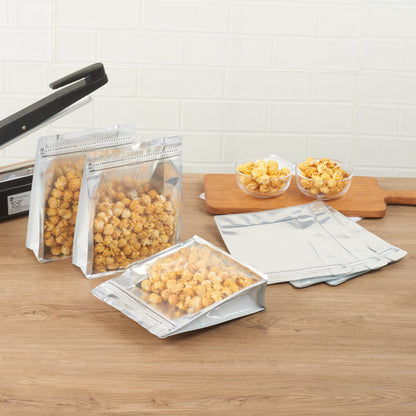 Bag Tek White Plastic Large Snack Bag - Double Seal, Rip Lock, Heat Sealable - 9 1/2" x 7 1/2" x 2 3/4" - 100 count box