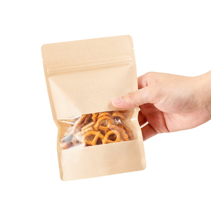 Bag Tek Kraft Plastic Small Window Bag - Heat Sealable - 7" x 4 3/4" x 1 1/2" - 100 count box