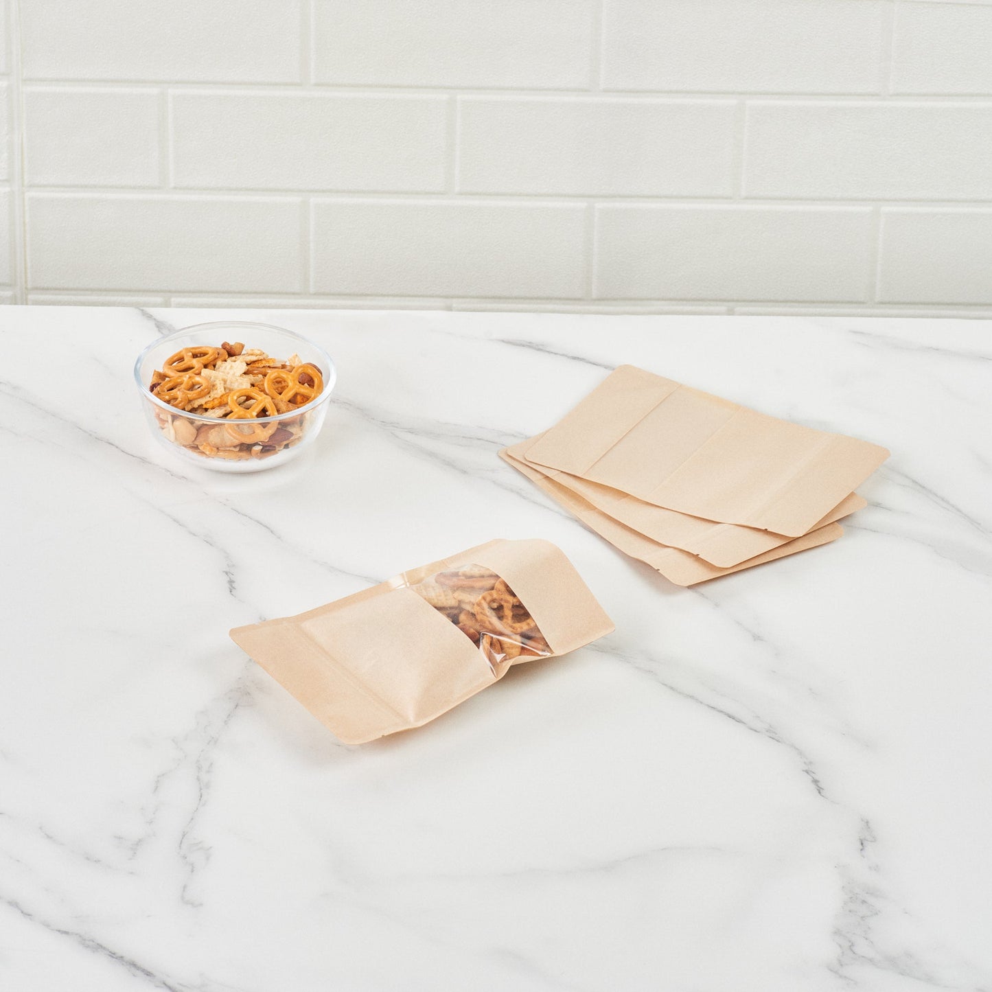 Bag Tek Kraft Plastic Small Window Bag - Heat Sealable - 7" x 4 3/4" x 1 1/2" - 100 count box