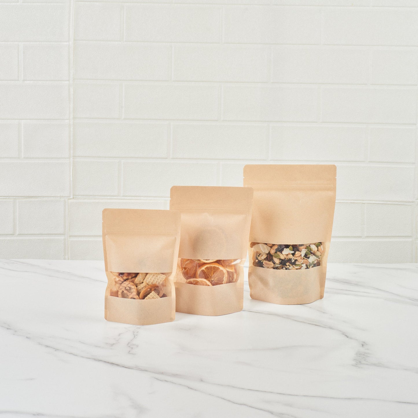Bag Tek Kraft Plastic Small Window Bag - Heat Sealable - 7" x 4 3/4" x 1 1/2" - 100 count box