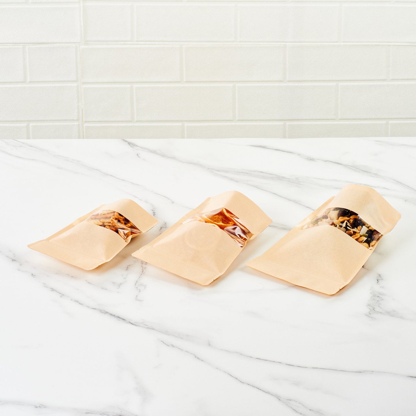 Bag Tek Kraft Plastic Small Window Bag - Heat Sealable - 7" x 4 3/4" x 1 1/2" - 100 count box