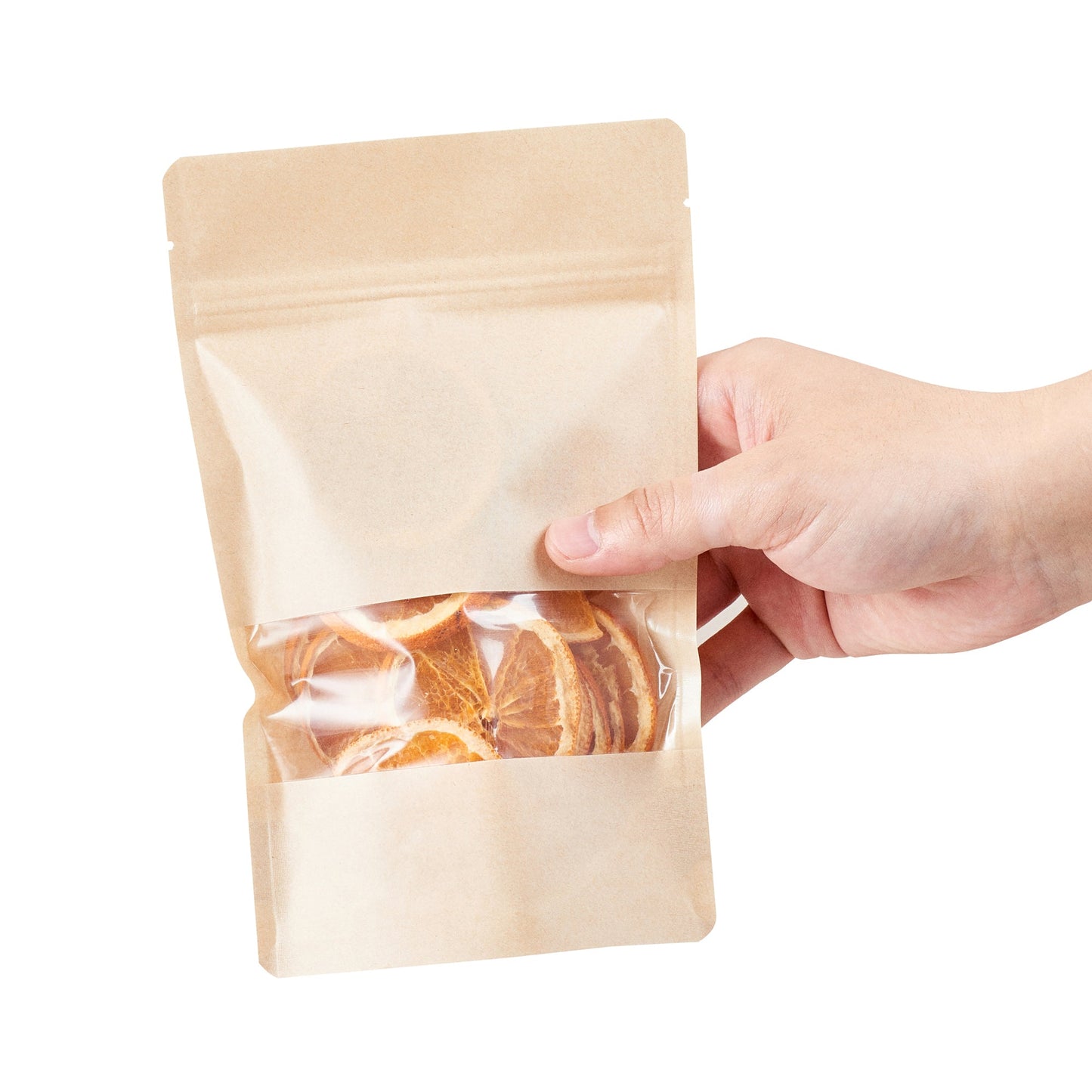 Bag Tek Kraft Plastic Medium Window Bag - Heat Sealable - 8" x 5" x 1 3/4" - 100 count box