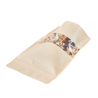 Bag Tek Kraft Plastic Large Window Bag - Heat Sealable - 9" x 6" x 1 1/2" - 100 count box