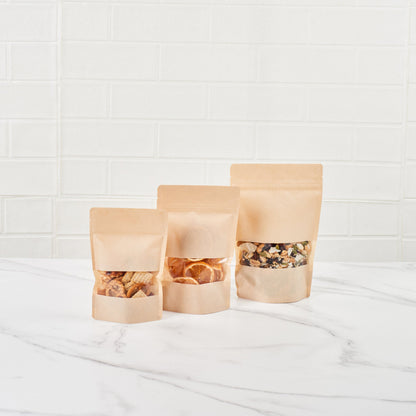 Bag Tek Kraft Plastic Large Window Bag - Heat Sealable - 9" x 6" x 1 1/2" - 100 count box