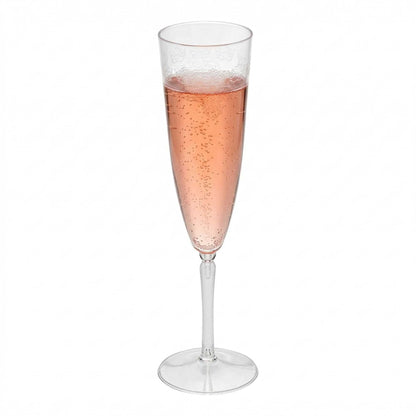 Bev Tek 4 oz Clear Plastic Wedding Champagne Flute - 1-Piece - 7 1/2" x 2 1/4" x 2 1/4" - 20 count box