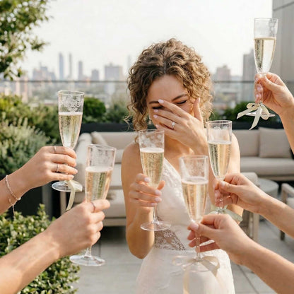Bev Tek 4 oz Clear Plastic Wedding Champagne Flute - 1-Piece - 7 1/2" x 2 1/4" x 2 1/4" - 20 count box
