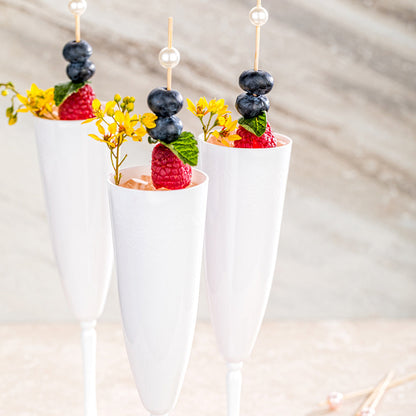 Bev Tek 4 oz White Plastic Wedding Champagne Flute - 1-Piece - 7 1/2" x 2 1/4" x 2 1/4" - 20 count box