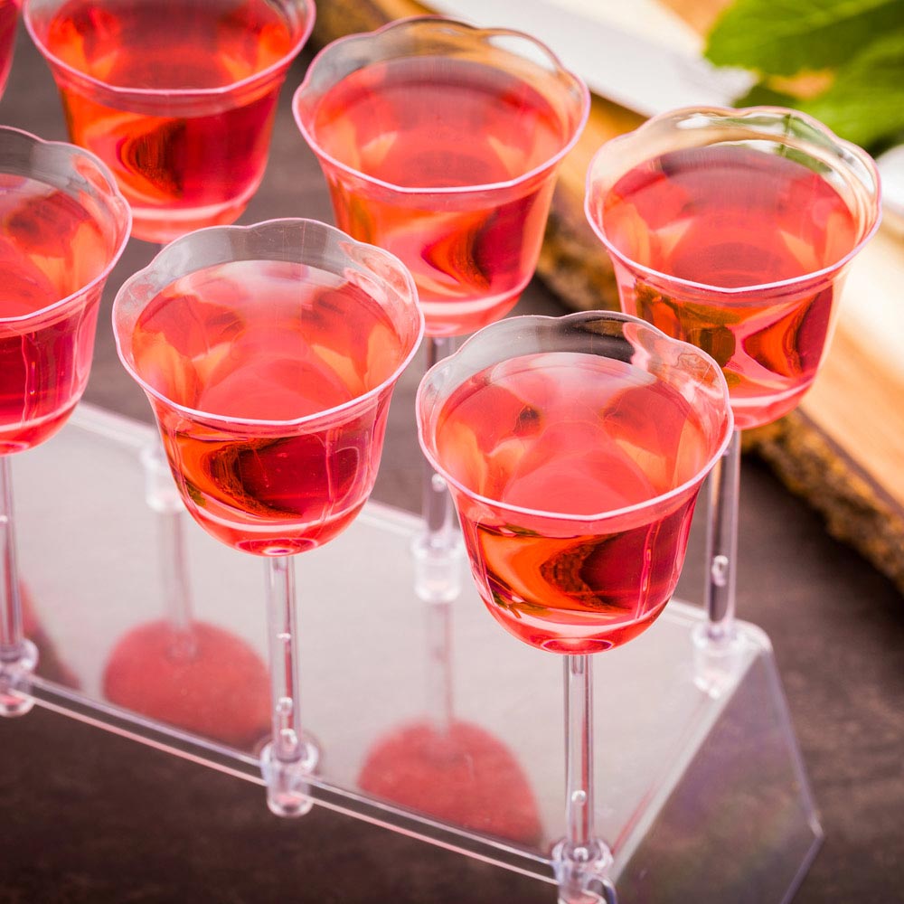 Bev Tek 12 1 oz Tulip Shots with 1 Stand - 11 1/4" x 3 3/4" x 5 1/4" - 10 count box