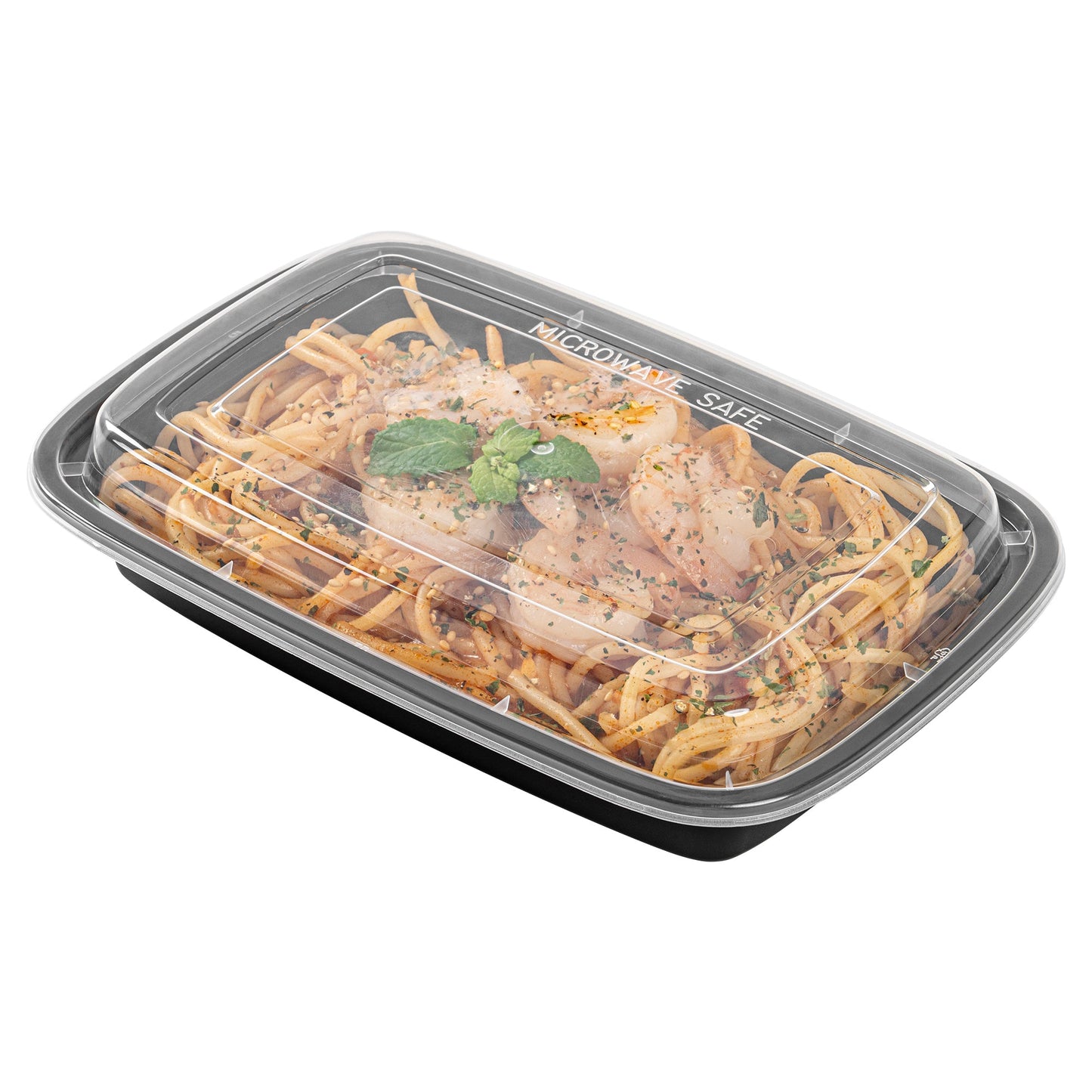 Asporto 16 oz Rectangle Black Plastic To Go Box - with Clear Lid, Microwavable - 7 3/4" x 5 1/2" x 1 1/2" - 100 count box