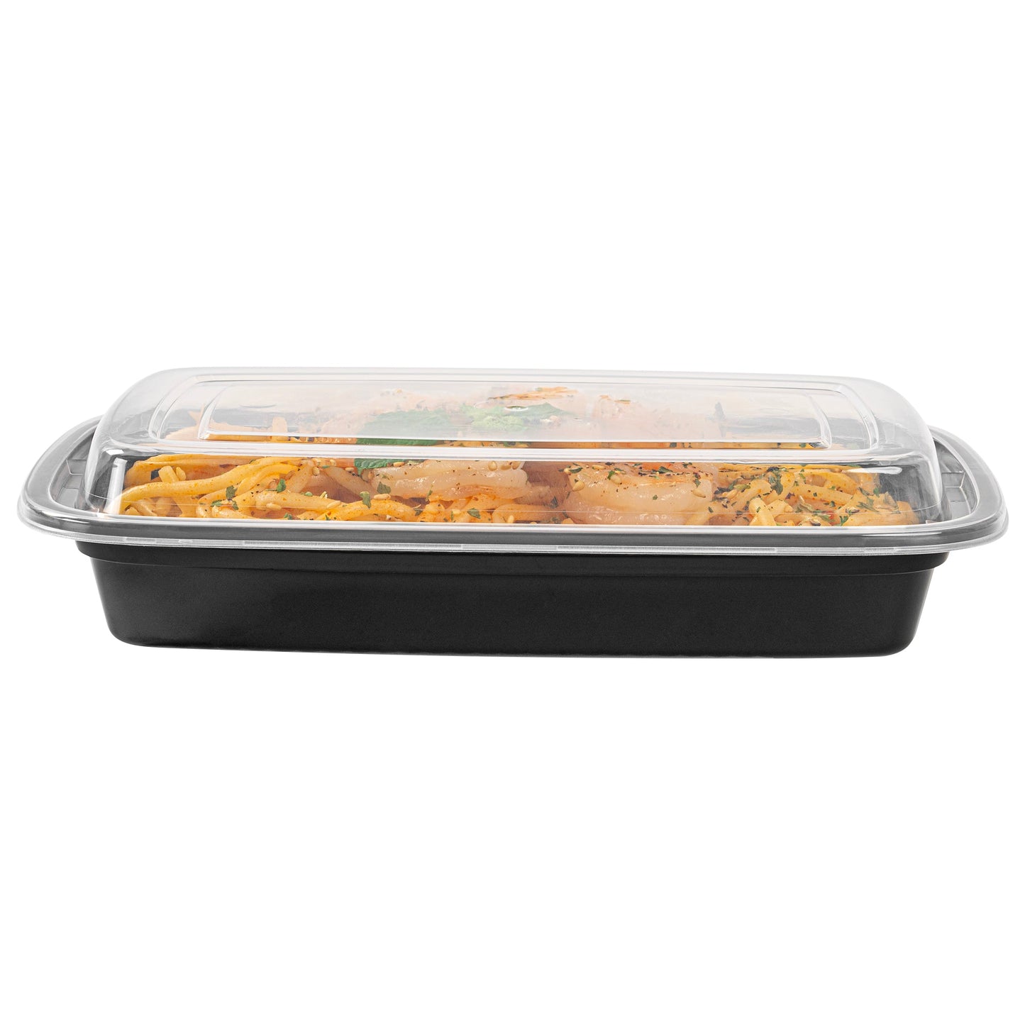Asporto 16 oz Rectangle Black Plastic To Go Box - with Clear Lid, Microwavable - 7 3/4" x 5 1/2" x 1 1/2" - 100 count box