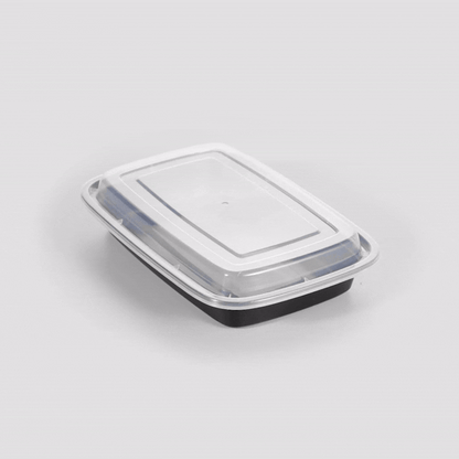 Asporto 16 oz Rectangle Black Plastic To Go Box - with Clear Lid, Microwavable - 7 3/4" x 5 1/2" x 1 1/2" - 100 count box