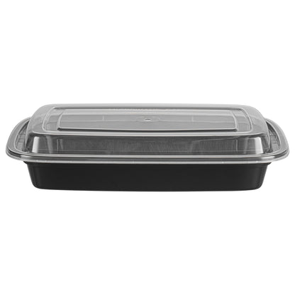 Asporto 16 oz Rectangle Black Plastic To Go Box - with Clear Lid, Microwavable - 7 3/4" x 5 1/2" x 1 1/2" - 100 count box