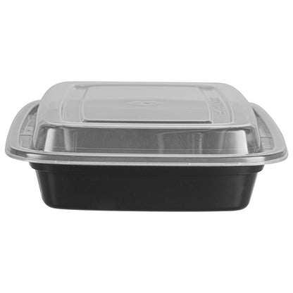 Asporto 16 oz Rectangle Black Plastic To Go Box - with Clear Lid, Microwavable - 7 3/4" x 5 1/2" x 1 1/2" - 100 count box