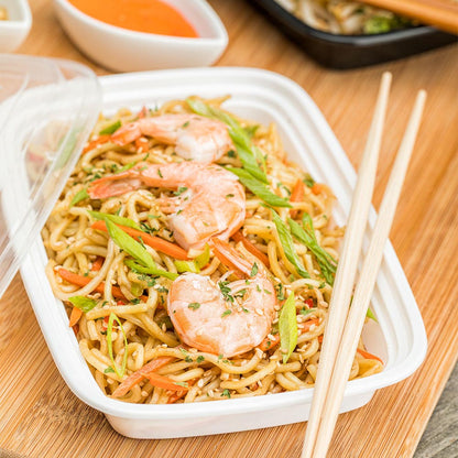 Asporto 16 oz Rectangle White Plastic To Go Box - with Clear Lid, Microwavable - 7 3/4" x 5 1/2" x 1 1/2" - 100 count box