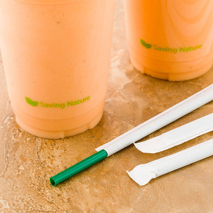 Basic Nature Green PLA Plastic Straw - Wrapped, Compostable - x 8 1/4" - 100 count box