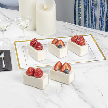 Mini Serve 3 oz Rectangle Clear Plastic Dessert Cup - Stackable - 2 3/4" x 1 1/2" x 1 1/2" - 100 count box
