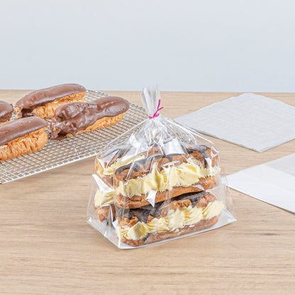 Bag Tek Clear Plastic Gusset Bag - Flat Bottom, Paper Insert, Heat Sealable - 7" x 4" x 9" - 100 count box